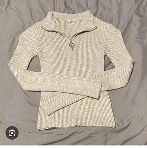 Girls Ribbed Cowl Neck Sweater - Light Gray